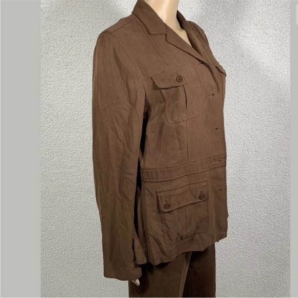 Vtg LRL Ralph Lauren Womens Brown Silk Chore Utility Coat Jacket Sz M Preppy - Picture 3 of 7
